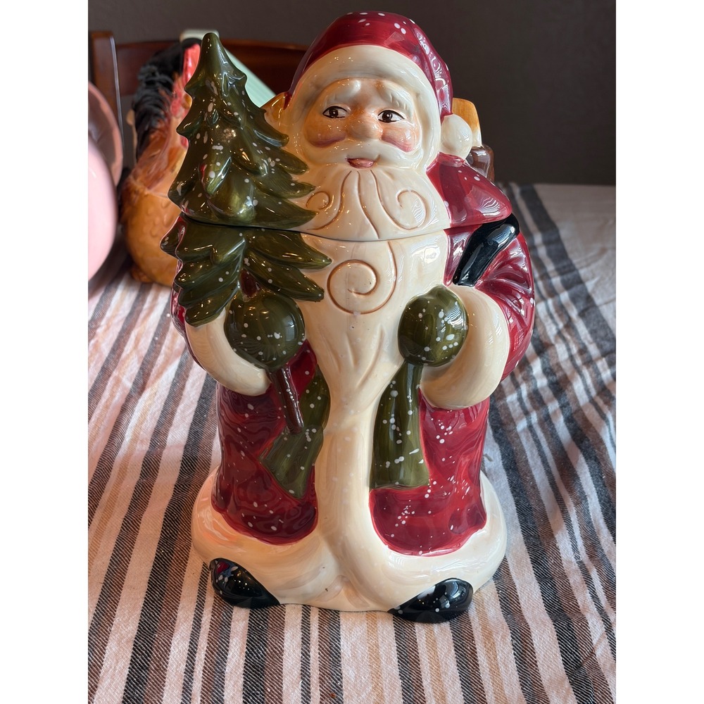 Target Home Santa Claus Cookie Jar Ceramic Hand Painted Christmas Tree Holiday